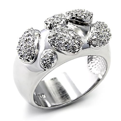 JCE228 Rhodium 925 Sterling Silver Ring with AAA Grade CZ  in Clear