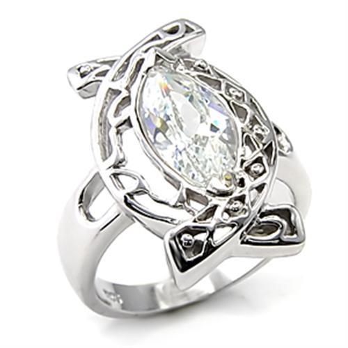 JCE233 Rhodium 925 Sterling Silver Ring with AAA Grade CZ  in Clear