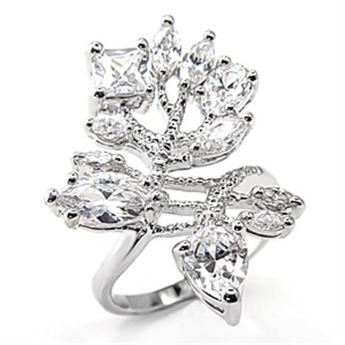 JCE2241 Rhodium 925 Sterling Silver Ring with AAA Grade CZ  in Clear