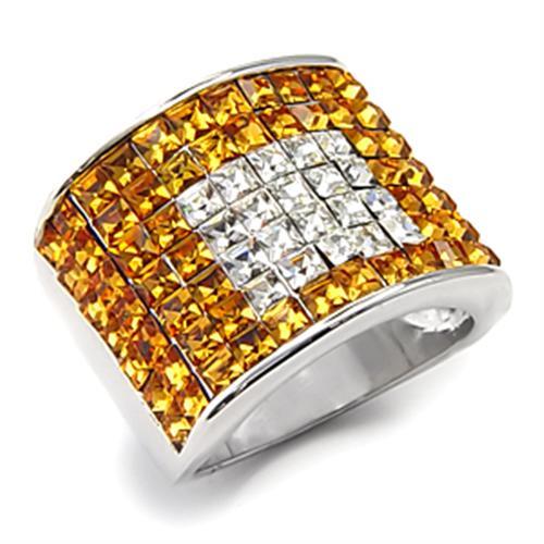 JCE242 Rhodium 925 Sterling Silver Ring with Top Grade Crystal  in Topaz