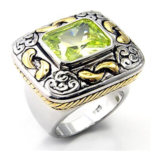 JCE244 Reverse Two-Tone 925 Sterling Silver Ring with AAA Grade CZ  in Apple Green color