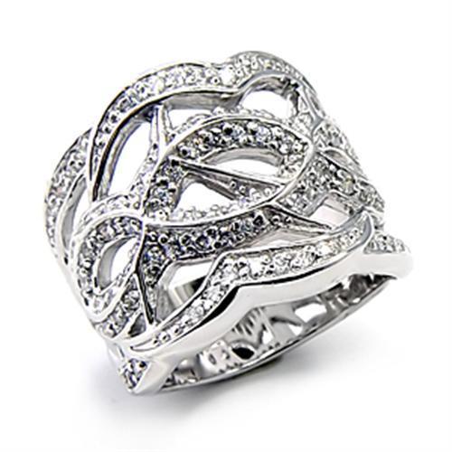 JCE268 High-Polished 925 Sterling Silver Ring with AAA Grade CZ  in Clear
