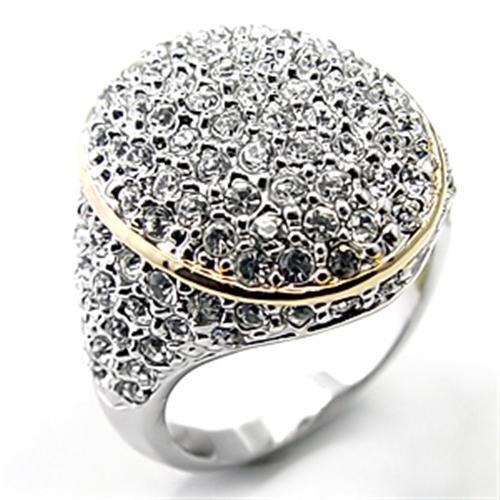 JCE348 Reverse Two-Tone Brass Ring with Top Grade Crystal  in Clear
