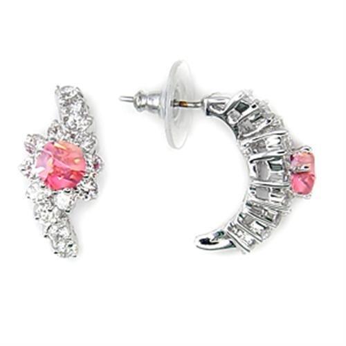 JCE356 Rhodium Brass Earrings with AAA Grade CZ  in Rose-Default Title