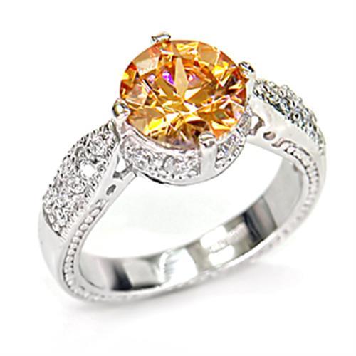 JCE397 Rhodium 925 Sterling Silver Ring with AAA Grade CZ  in Champagne