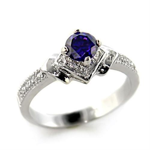 JCE006 Rhodium 925 Sterling Silver Ring with AAA Grade CZ  in Tanzanite
