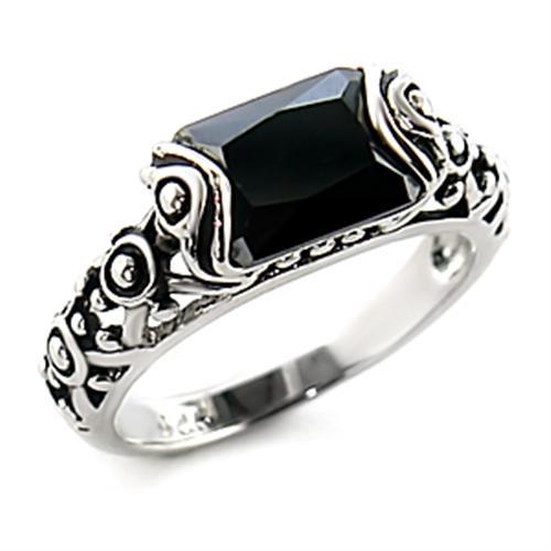 JCE066 Rhodium Brass Ring with AAA Grade CZ  in Jet