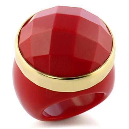JCE192 Gold Brass Ring with Synthetic Synthetic Stone in Ruby