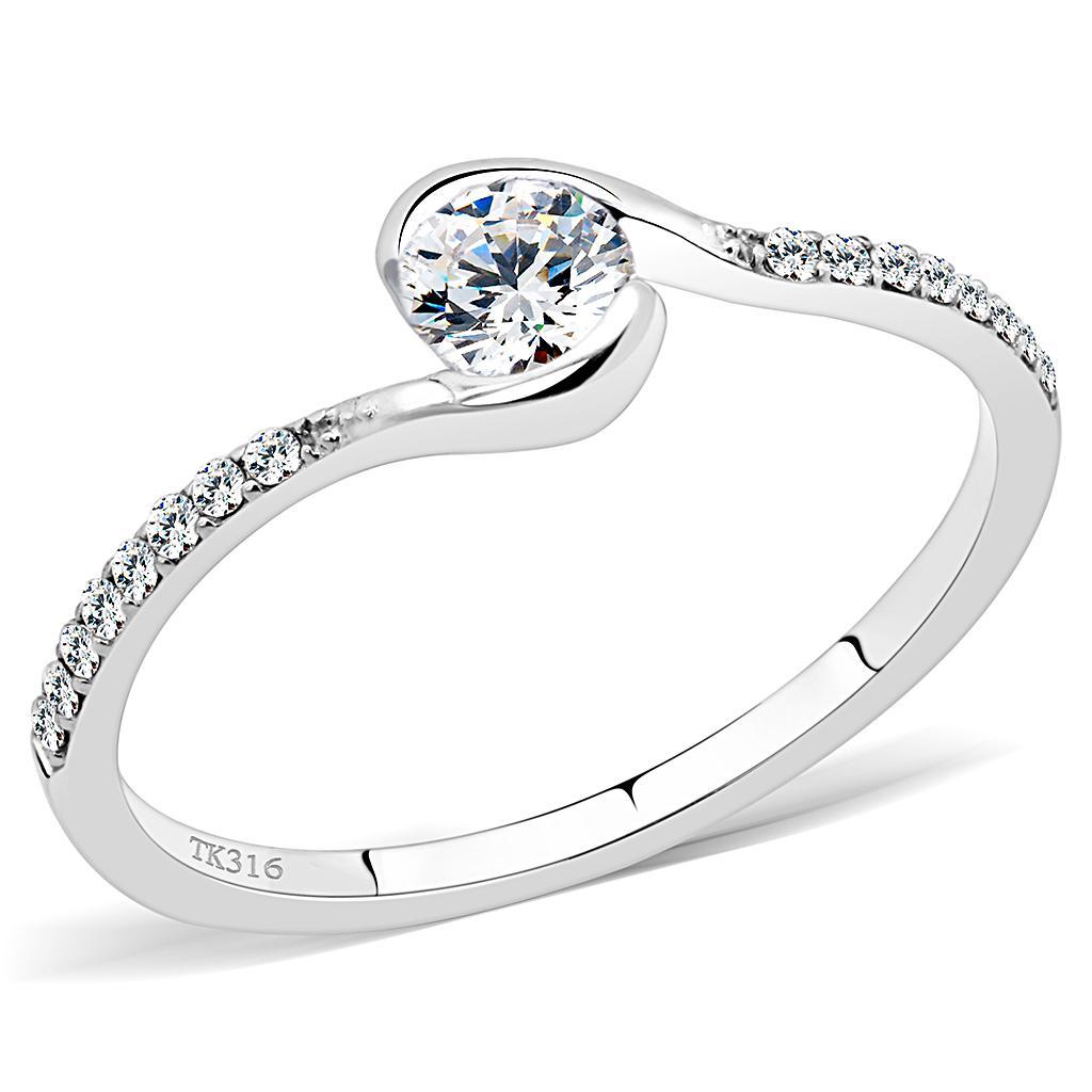 JCE2007 High polished (no plating) Stainless Steel Ring with AAA Grade CZ  in Clear