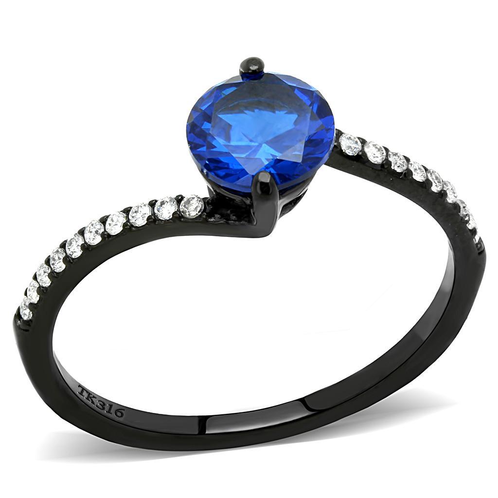 JCE012 IP Black(Ion Plating) Stainless Steel Ring with Synthetic Spinel in London Blue