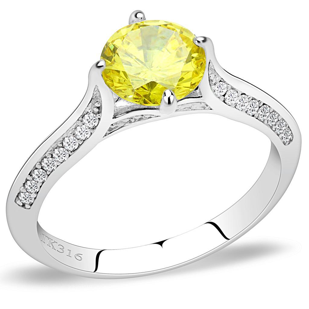 JCE037 High polished (no plating) Stainless Steel Ring with AAA Grade CZ  in Topaz