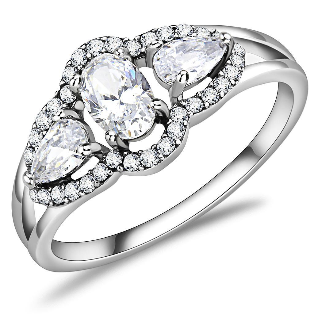 JCE2103 High polished (no plating) Stainless Steel Ring with AAA Grade CZ  in Clear