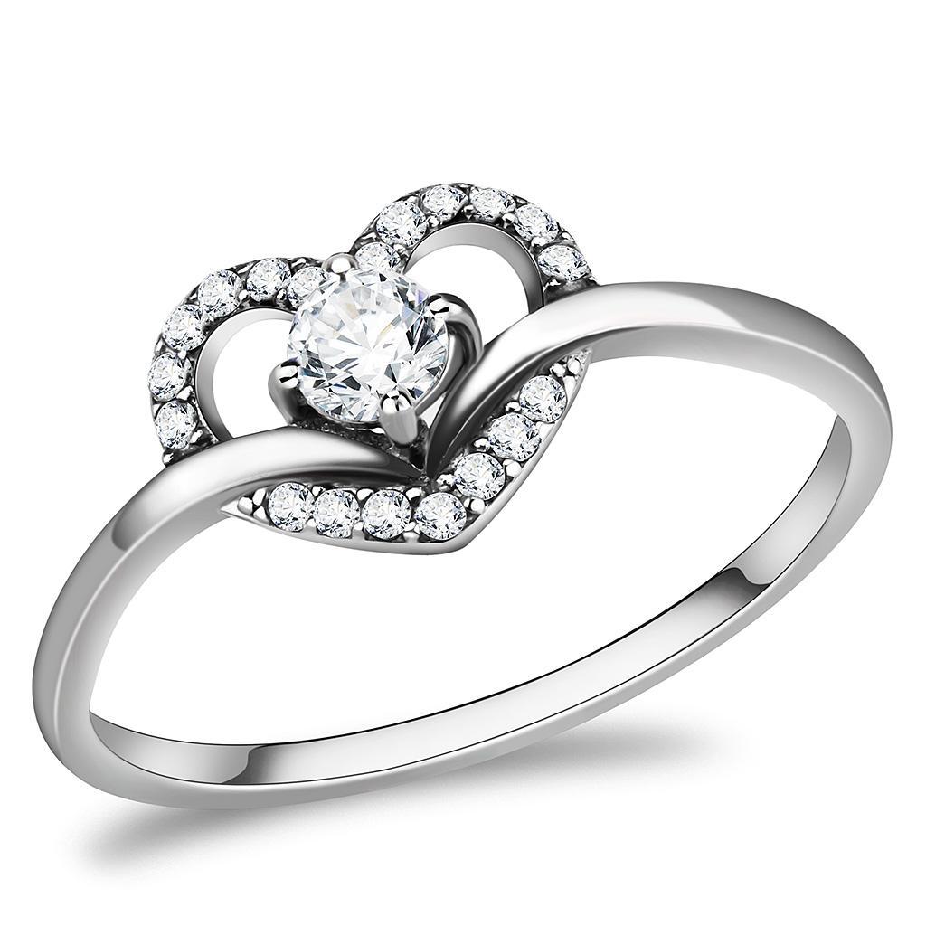 JCE106 High polished (no plating) Stainless Steel Ring with AAA Grade CZ  in Clear