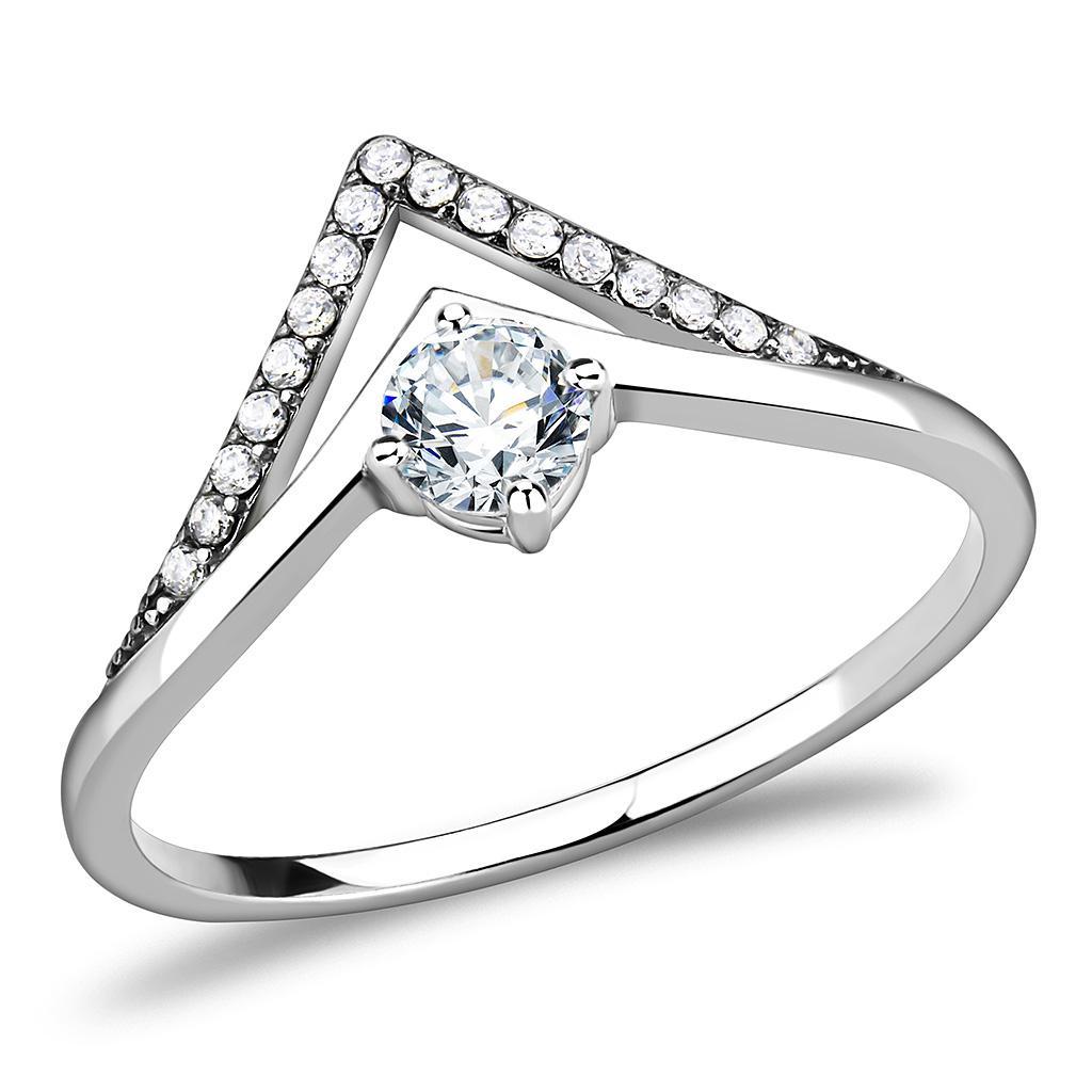 JCE110 High polished (no plating) Stainless Steel Ring with AAA Grade CZ  in Clear