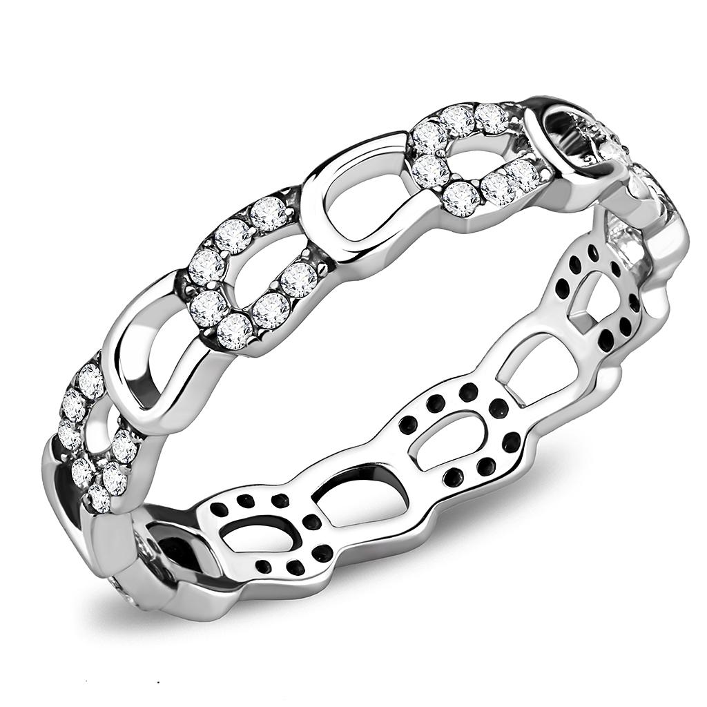 JCE111 High polished (no plating) Stainless Steel Ring with AAA Grade CZ  in Clear