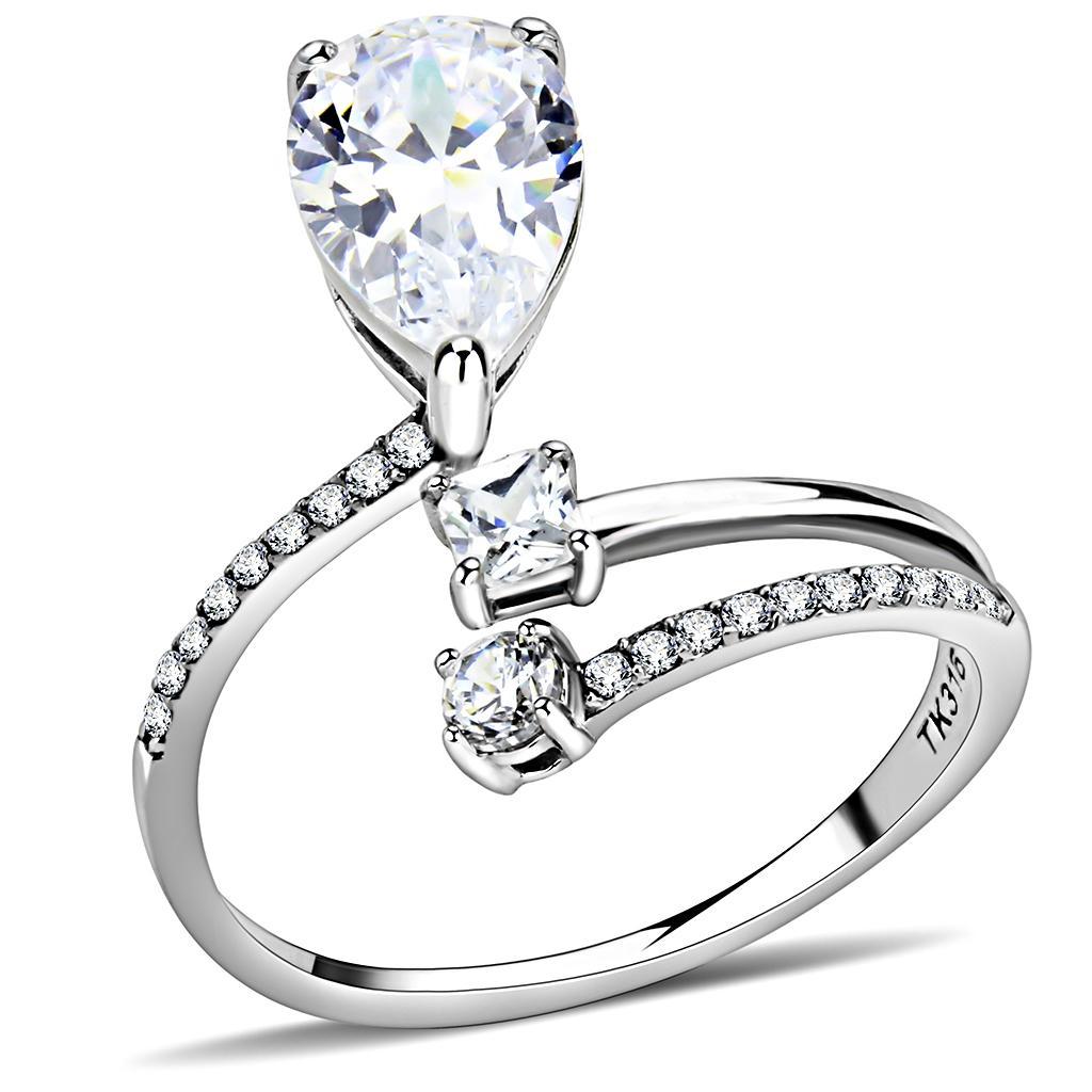 JCE130 High polished (no plating) Stainless Steel Ring with AAA Grade CZ  in Clear