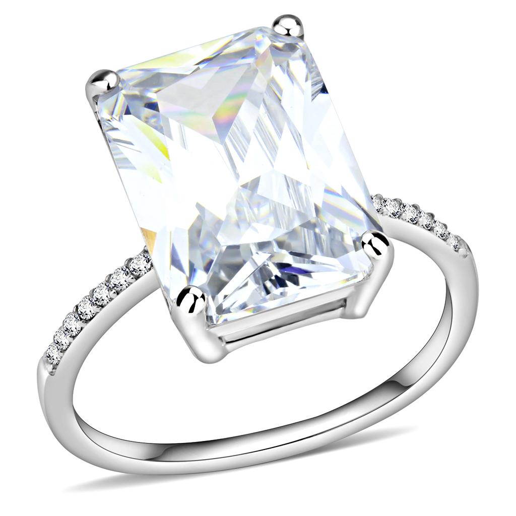 JCE131 High polished (no plating) Stainless Steel Ring with AAA Grade CZ  in Clear