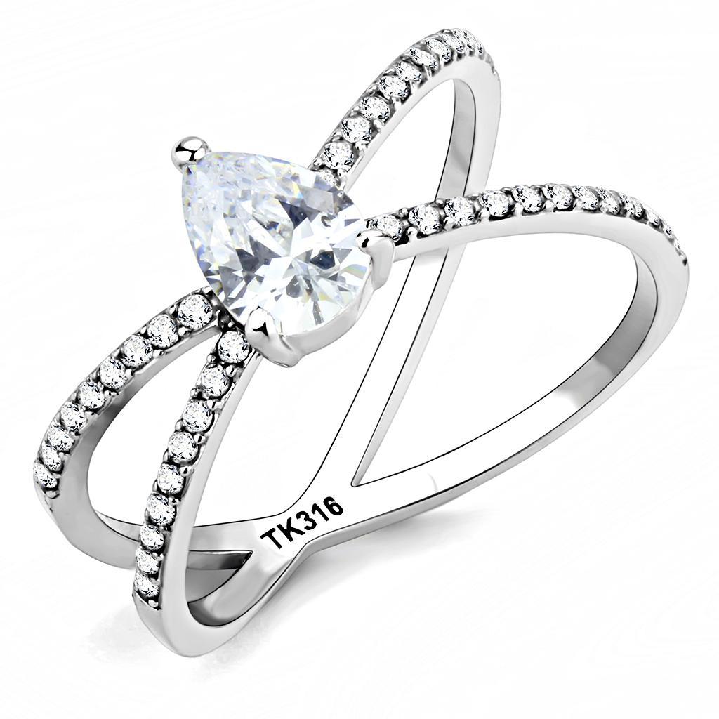 JCE135 High polished (no plating) Stainless Steel Ring with AAA Grade CZ  in Clear