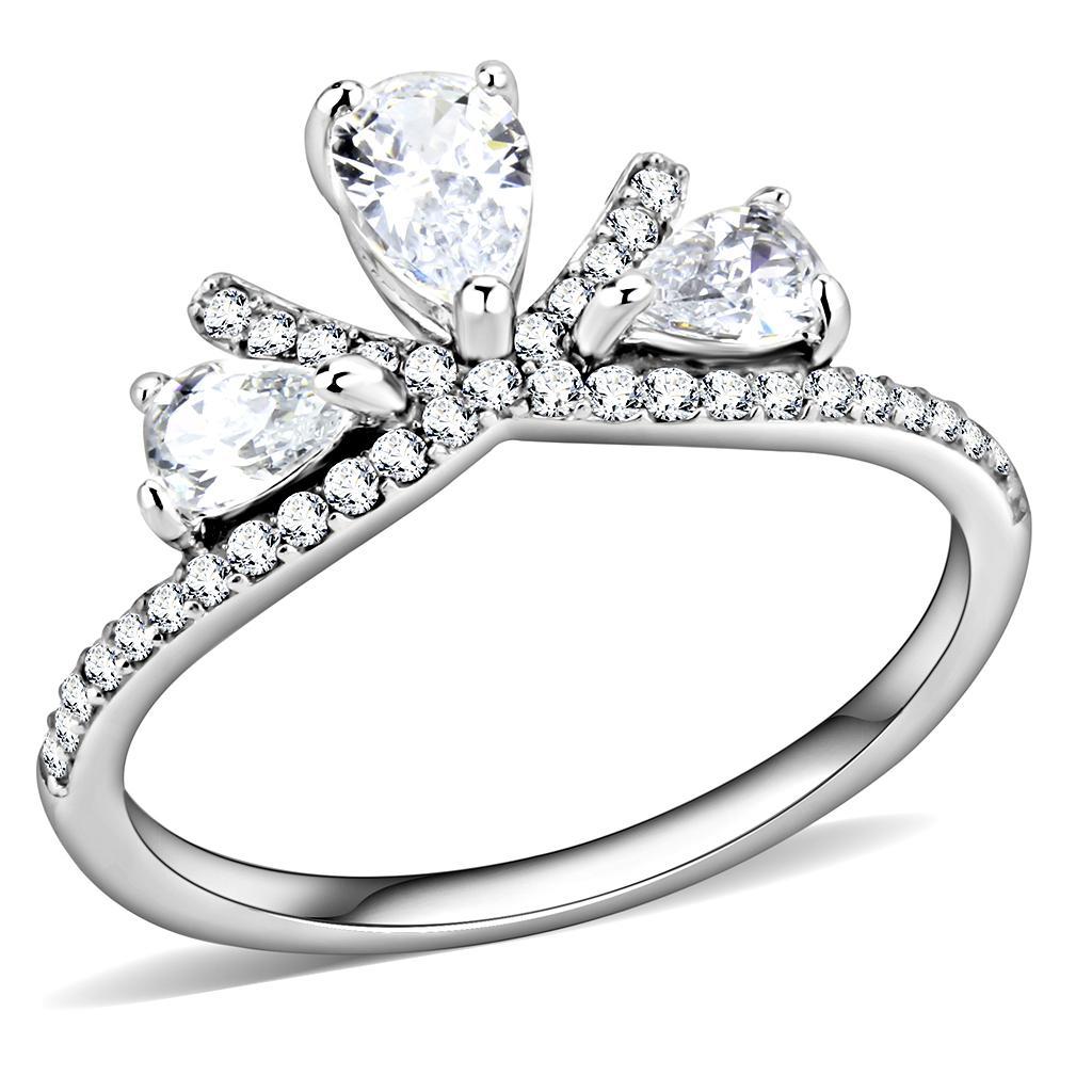 JCE140 High polished (no plating) Stainless Steel Ring with AAA Grade CZ  in Clear