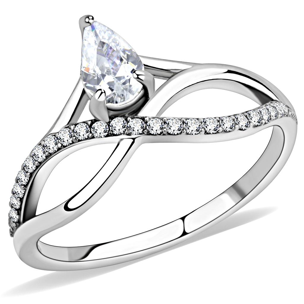 JCE149 High polished (no plating) Stainless Steel Ring with AAA Grade CZ  in Clear