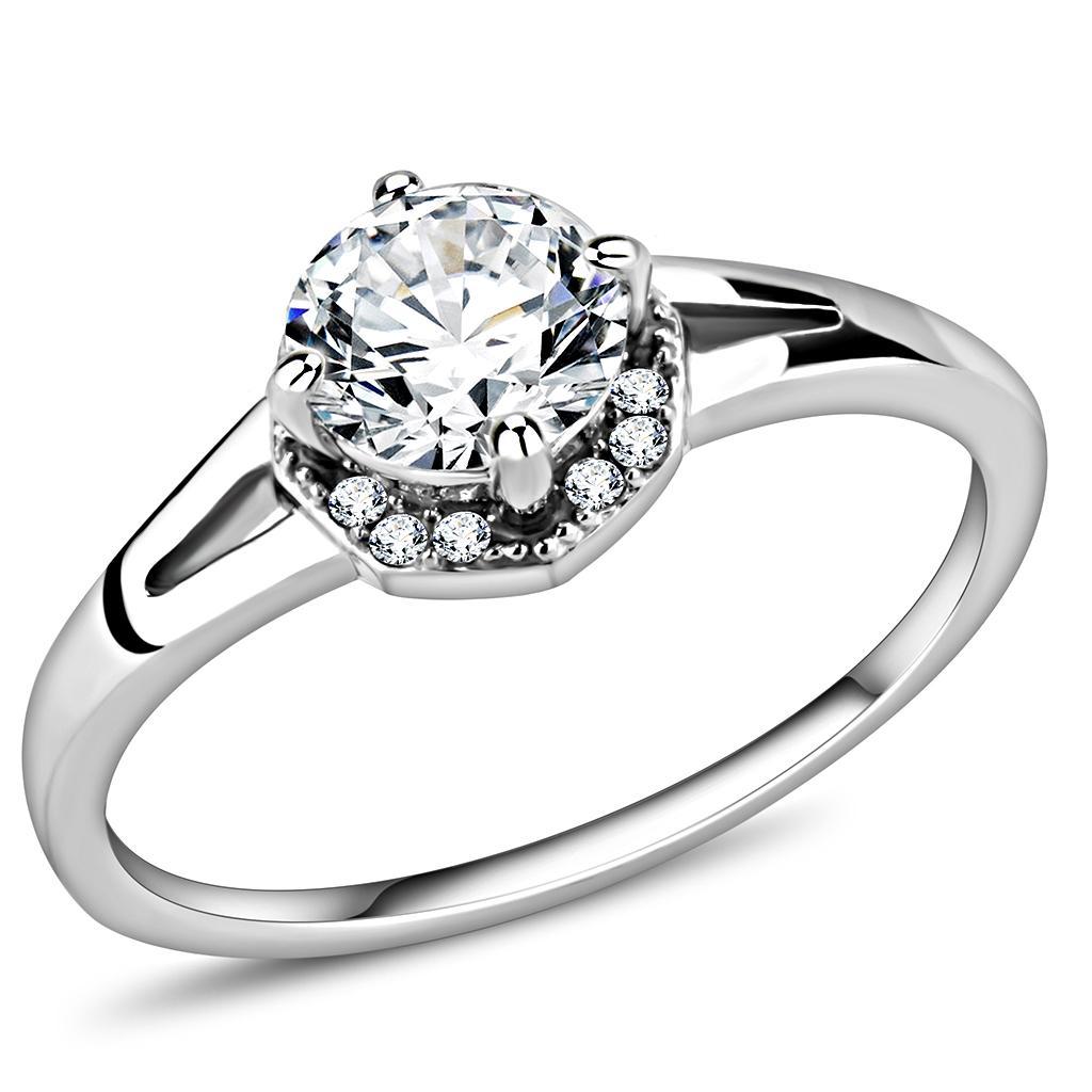 JCE150 High polished (no plating) Stainless Steel Ring with AAA Grade CZ  in Clear