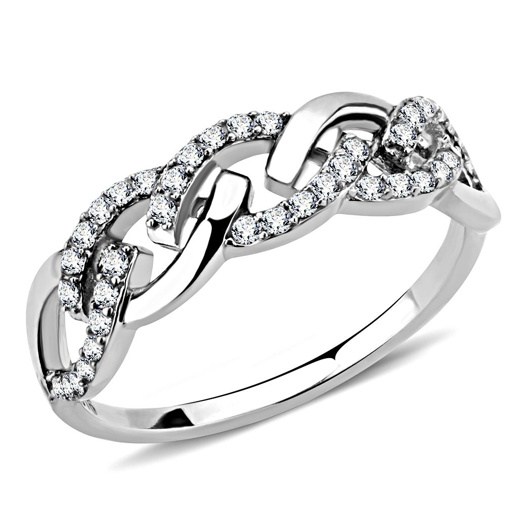 JCE163 High polished (no plating) Stainless Steel Ring with AAA Grade CZ  in Clear