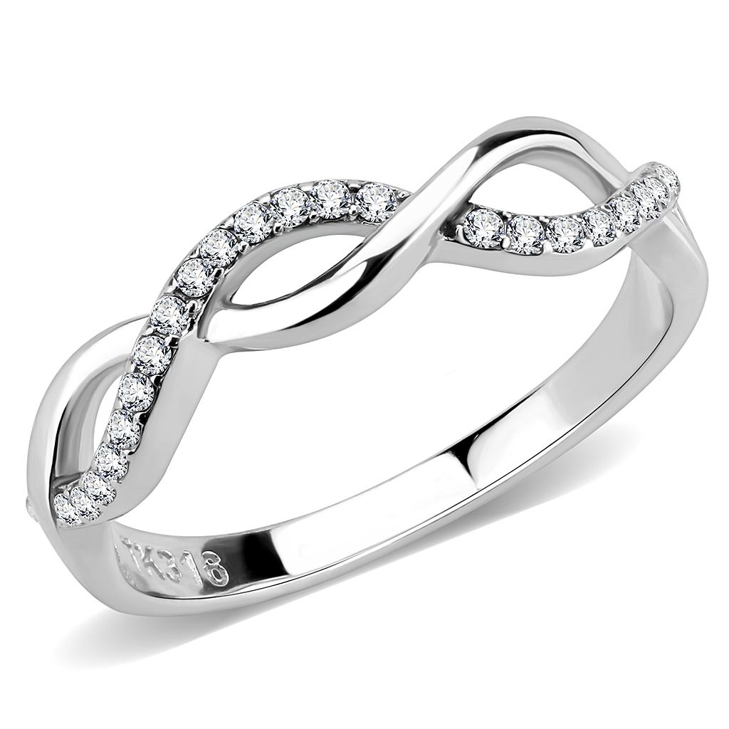 JCE243 High polished (no plating) Stainless Steel Ring with AAA Grade CZ  in Clear