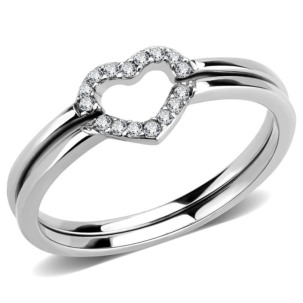 JCE245 High polished (no plating) Stainless Steel Ring with AAA Grade CZ  in Clear