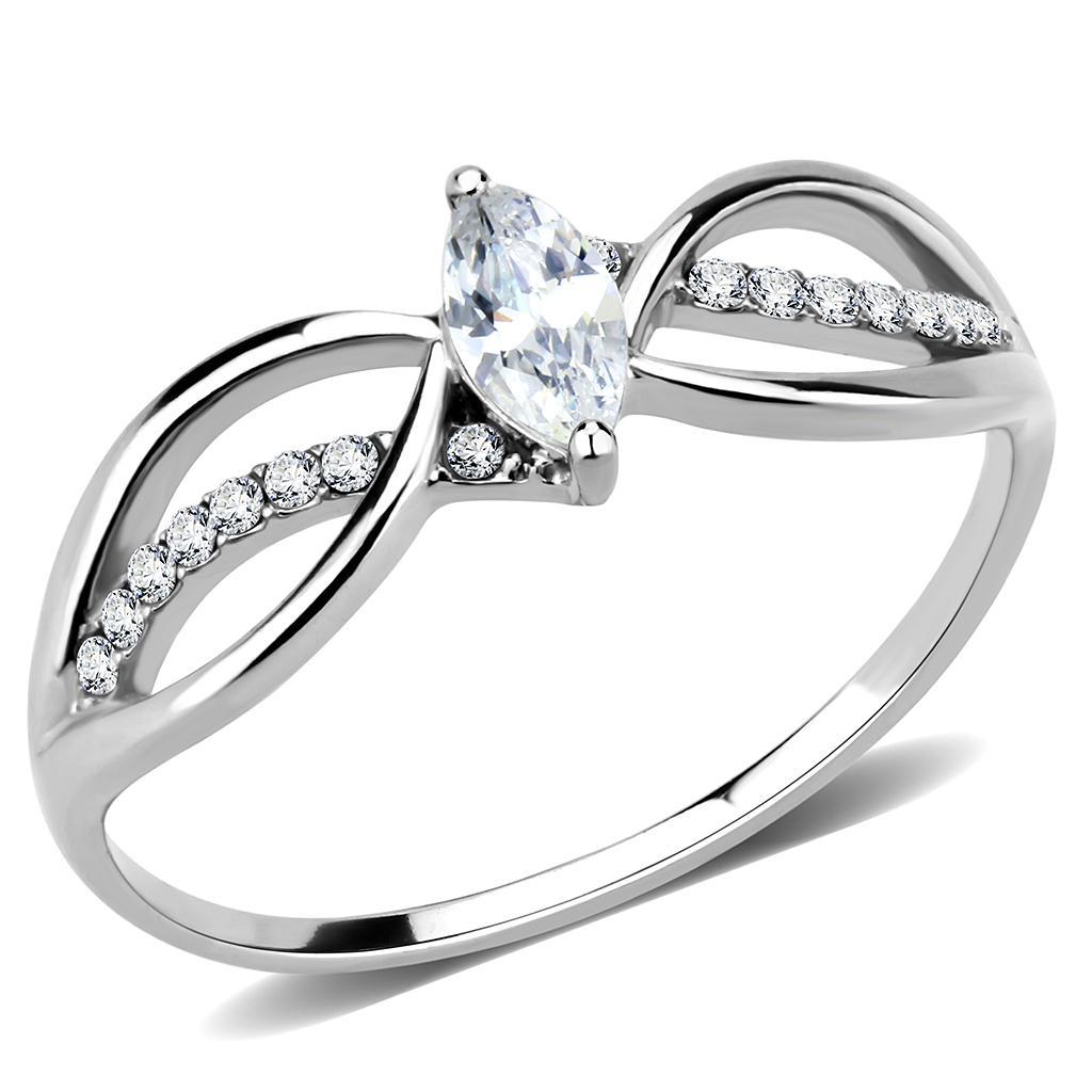 JCE262 High polished (no plating) Stainless Steel Ring with AAA Grade CZ  in Clear