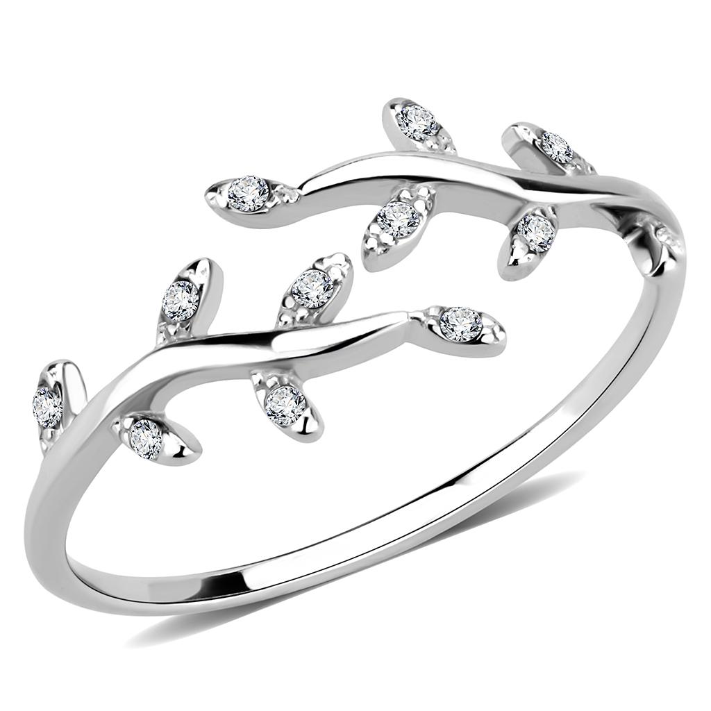 JCE266 High polished (no plating) Stainless Steel Ring with AAA Grade CZ  in Clear