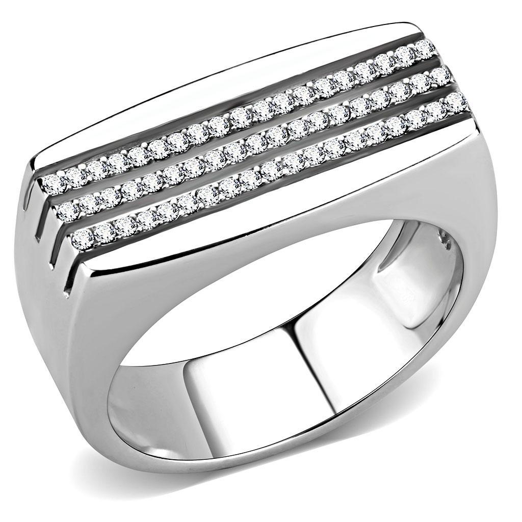 JCE279 High polished (no plating) Stainless Steel Ring with AAA Grade CZ  in Clear