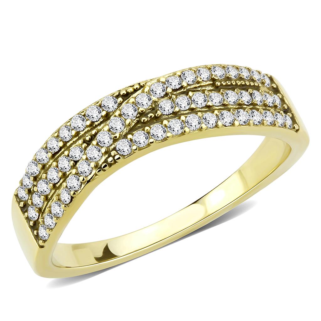 JCE321 IP Gold(Ion Plating) Stainless Steel Ring with AAA Grade CZ  in Clear