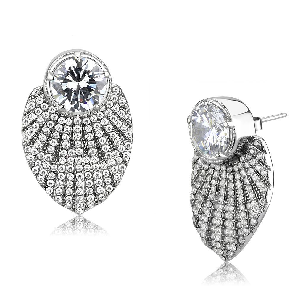 JCE331 No Plating Stainless Steel Earrings with AAA Grade CZ  in Clear
