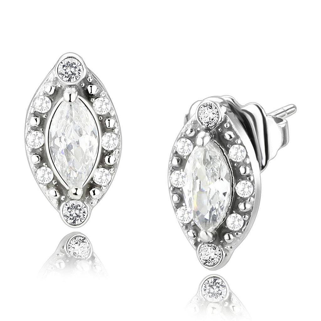 JCE368 High polished (no plating) Stainless Steel Earrings with AAA Grade CZ  in Clear