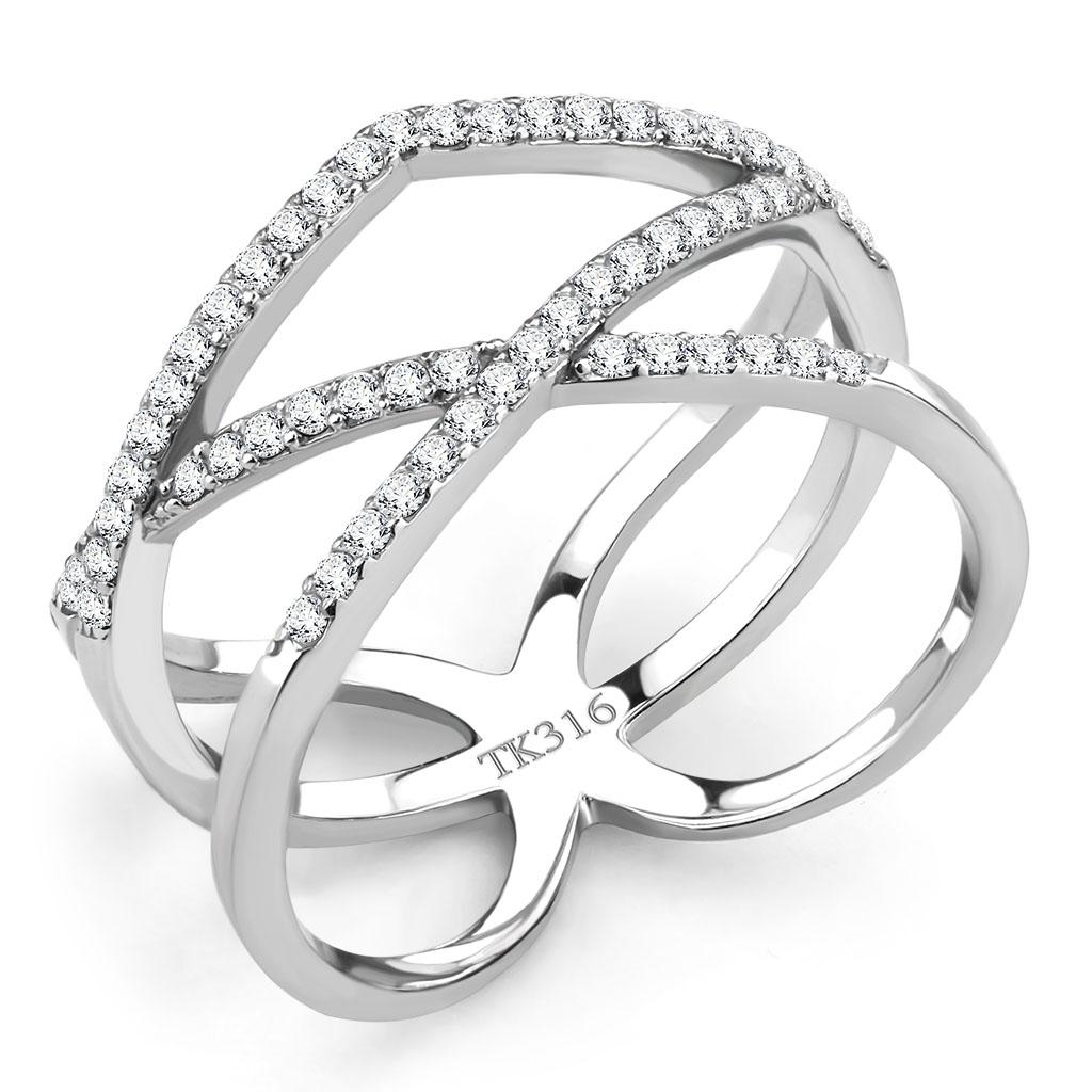 JCE381 High polished (no plating) Stainless Steel Ring with AAA Grade CZ  in Clear