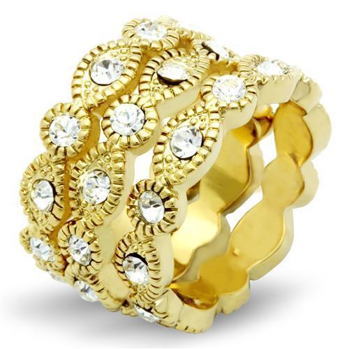 JCE026 IP Gold(Ion Plating) Brass Ring with Top Grade Crystal  in Clear