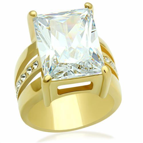 JCE089 IP Gold(Ion Plating) Brass Ring with AAA Grade CZ  in Clear