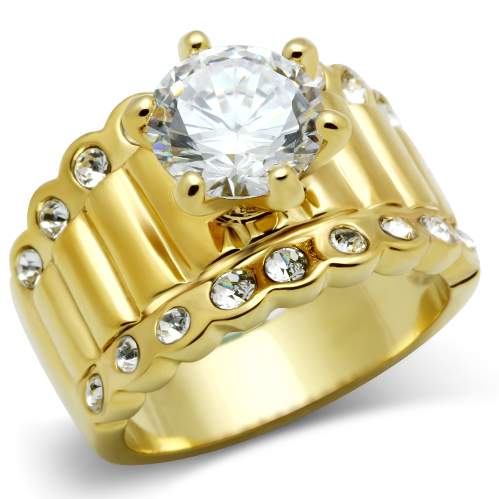 JCE095 IP Gold(Ion Plating) Brass Ring with AAA Grade CZ  in Clear