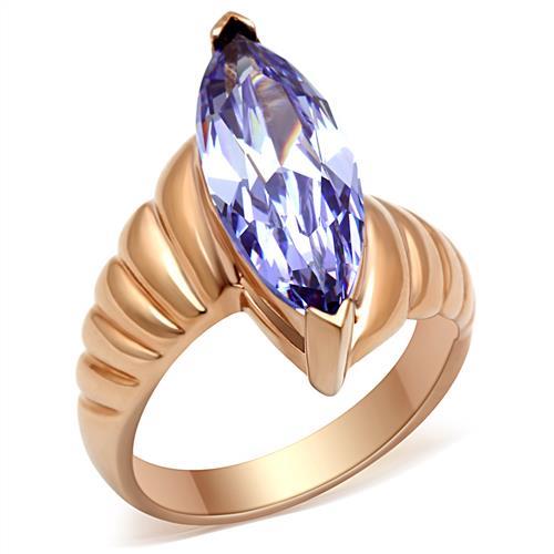 JCE139 IP Rose Gold(Ion Plating) Brass Ring with AAA Grade CZ  in Light Amethyst