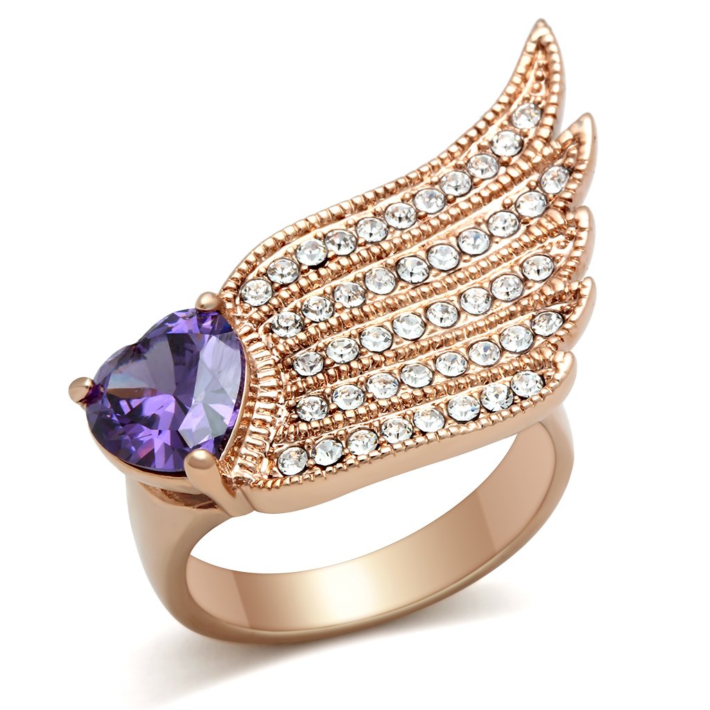 JCE151 IP Rose Gold(Ion Plating) Brass Ring with AAA Grade CZ  in Amethyst