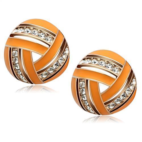 JCE167 IP Rose Gold(Ion Plating) Brass Earrings with Top Grade Crystal  in Clear