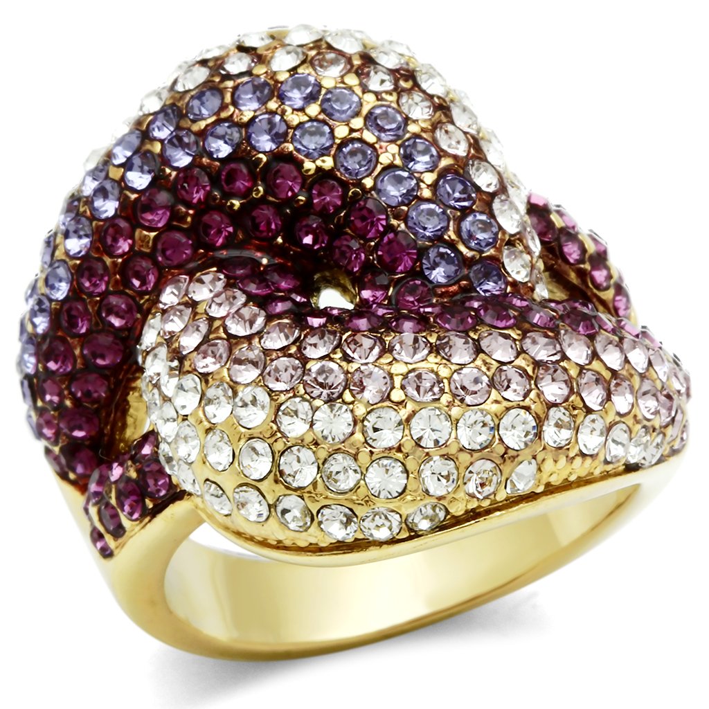 JCE306 IP Gold(Ion Plating) Brass Ring with Top Grade Crystal  in Multi Color