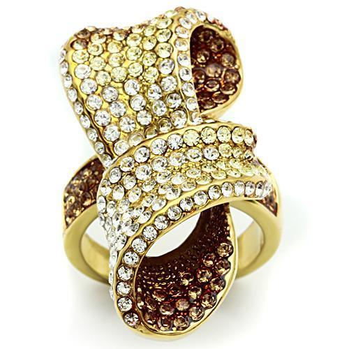 JCE307 IP Gold(Ion Plating) Brass Ring with Top Grade Crystal  in Multi Color