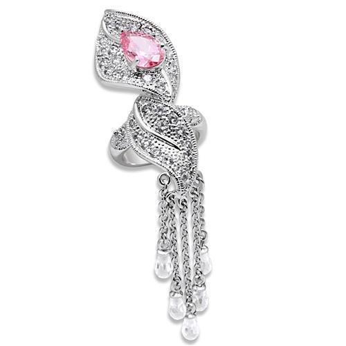 JCE1010 Rhodium Brass Ring with AAA Grade CZ  in Rose