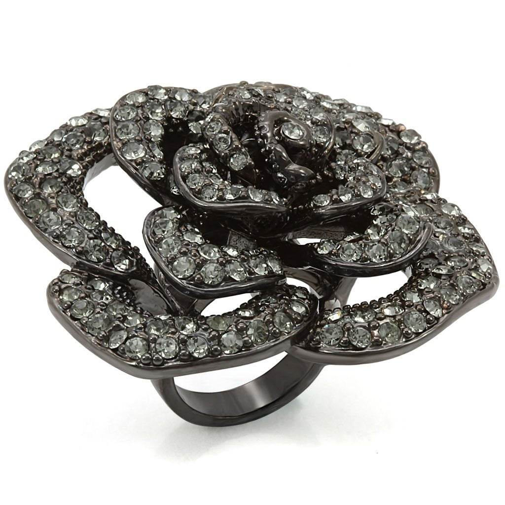 JCE1266 Ruthenium Brass Ring with Top Grade Crystal  in Black Diamond
