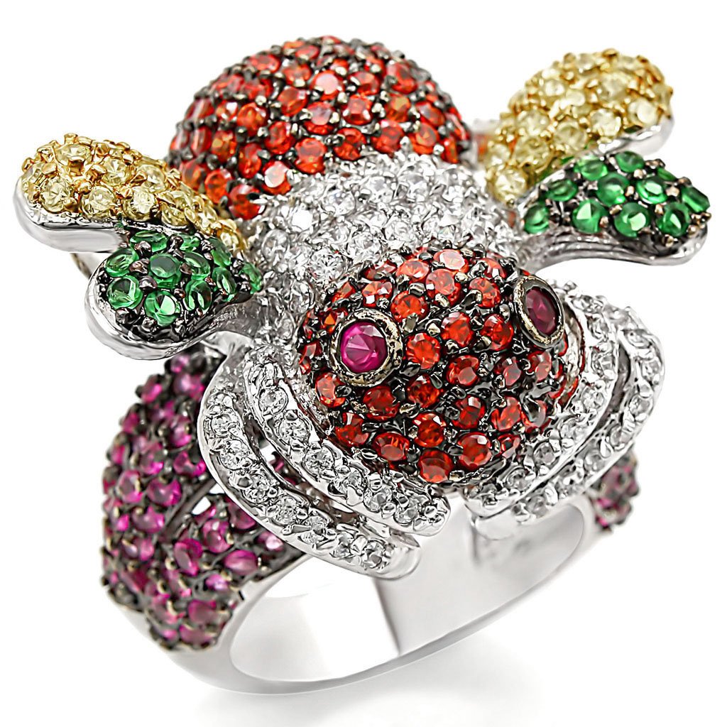 JCE1329 Rhodium+Gold+ Ruthenium Brass Ring with Synthetic Corundum in Ruby