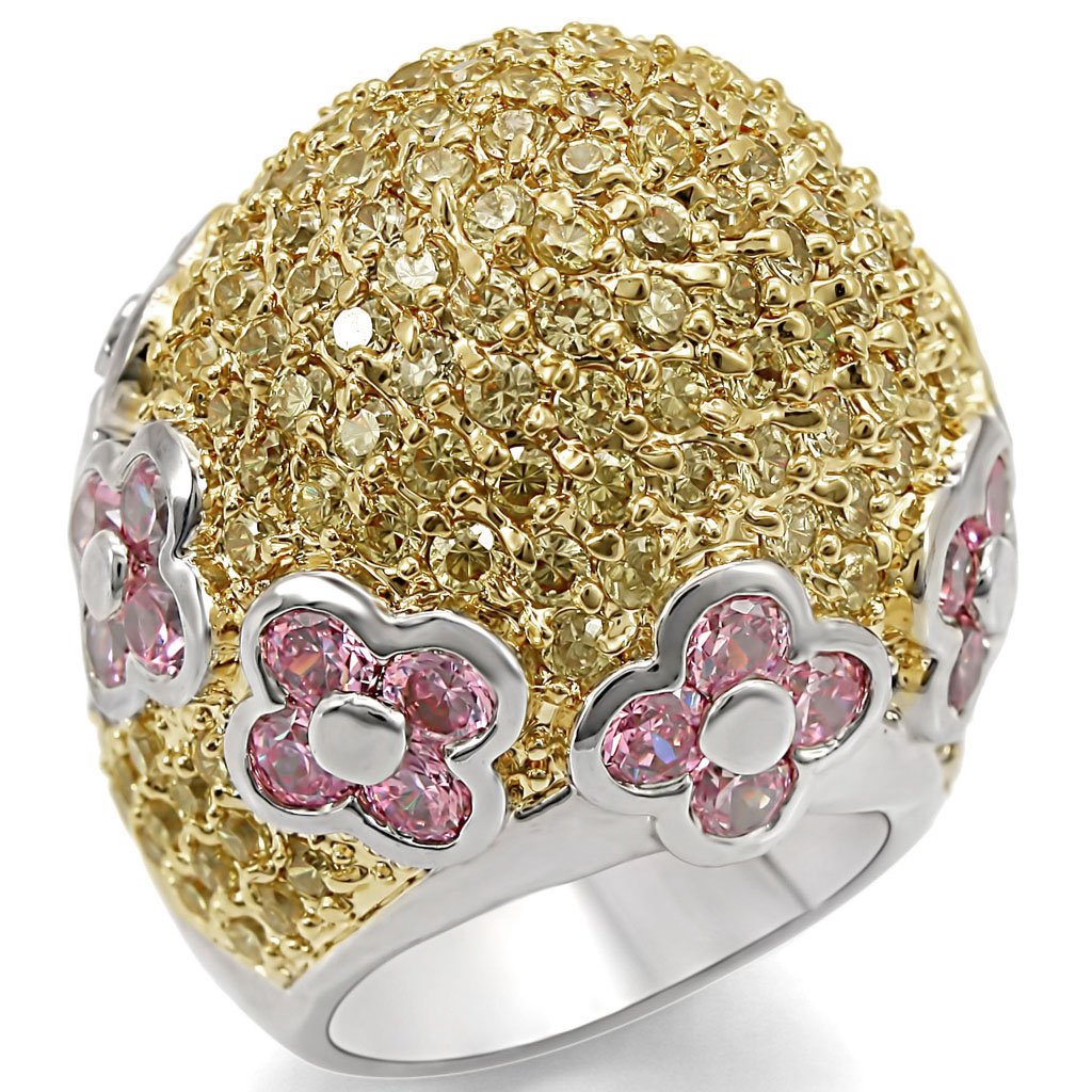 JCE1338 Reverse Two-Tone Brass Ring with AAA Grade CZ  in Rose