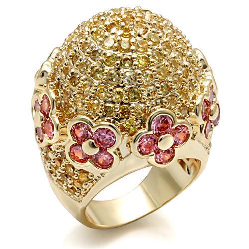 JCE1489 Imitation Gold Brass Ring with AAA Grade CZ  in Rose