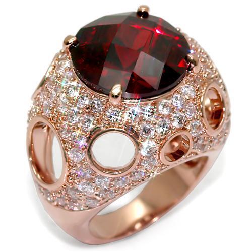JCE1507 Rose Gold Brass Ring with AAA Grade CZ  in Garnet