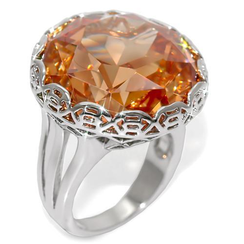 JCE1526 Rhodium Brass Ring with AAA Grade CZ  in Champagne